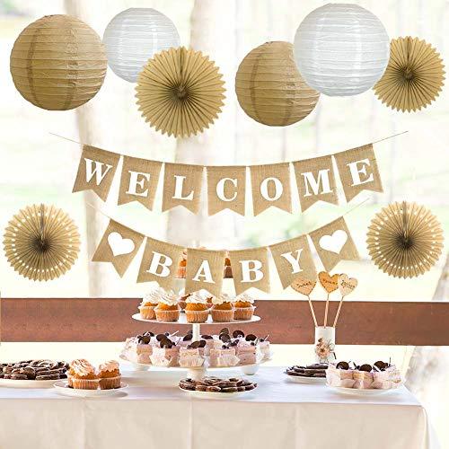 Rustic Paper Party Decorations for Bridal Baby Shower Birthday Wedding, Pom Poms Paper Fans Lanterns, White and Tan - Decotree.co Online Shop