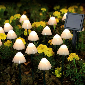 Set of 15pcs Warm White 8 Modes 29.5ft Mini Mushroom Solar Lights Solar Pathway Lights - Decotree.co Online Shop