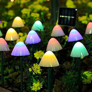 Set of 15pcs Warm White 8 Modes 29.5ft Mini Mushroom Solar Lights Solar Pathway Lights - Decotree.co Online Shop