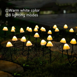 Set of 15pcs Warm White 8 Modes 29.5ft Mini Mushroom Solar Lights Solar Pathway Lights - Decotree.co Online Shop