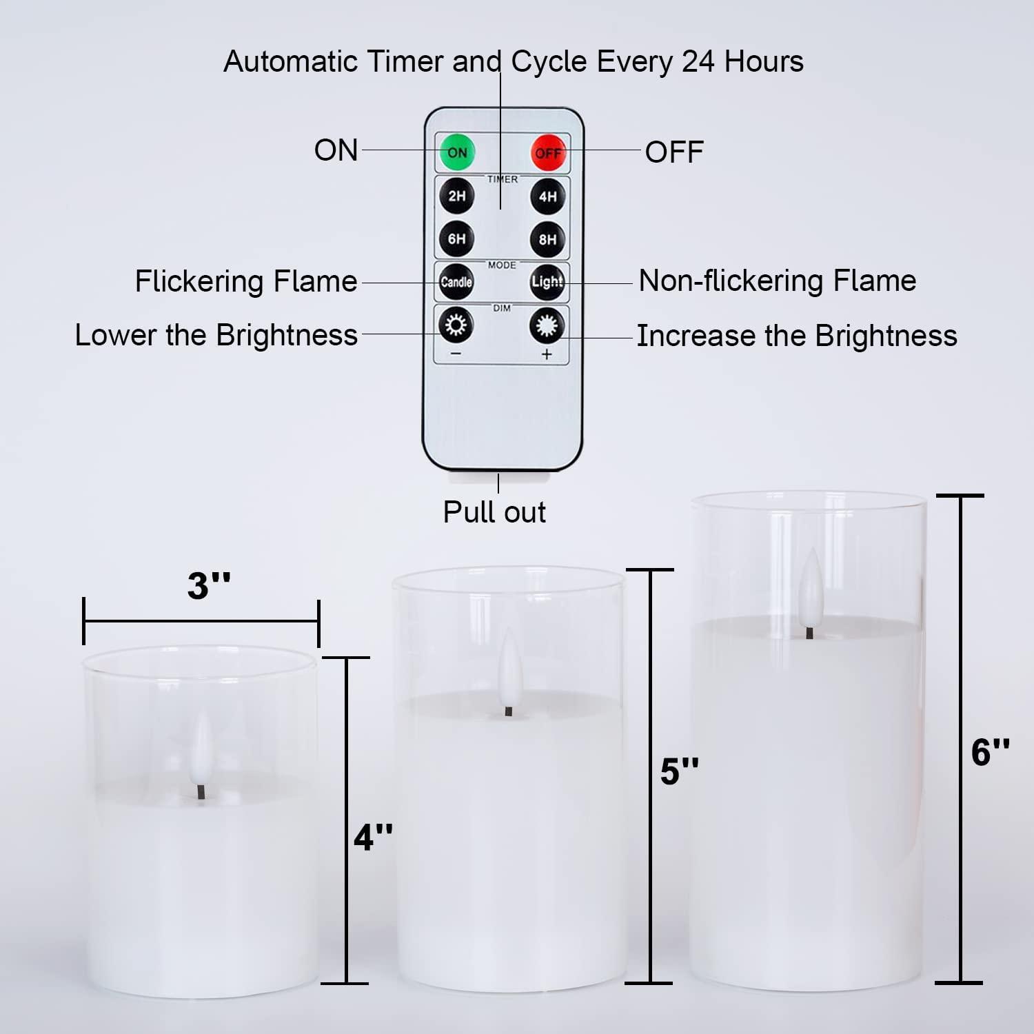 Set of 3 Clear Glass Flameless Candles Battery Operated for Wedding Aisle Decorations - Decotree.co Online Shop