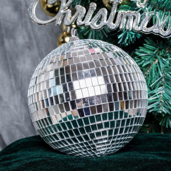 Silver Glass Mirror Disco Ball With Hanging Strings | Christmas Ornaments - Decotree.co Online Shop