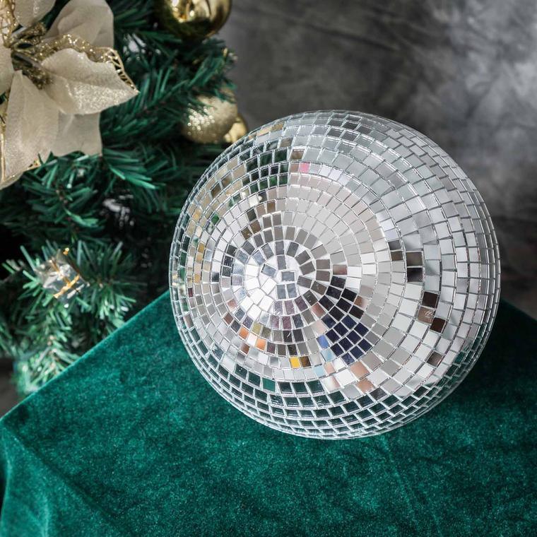 Silver Glass Mirror Disco Ball With Hanging Strings | Christmas Ornaments - Decotree.co Online Shop