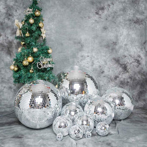 Silver Glass Mirror Disco Ball With Hanging Strings | Christmas Ornaments - Decotree.co Online Shop