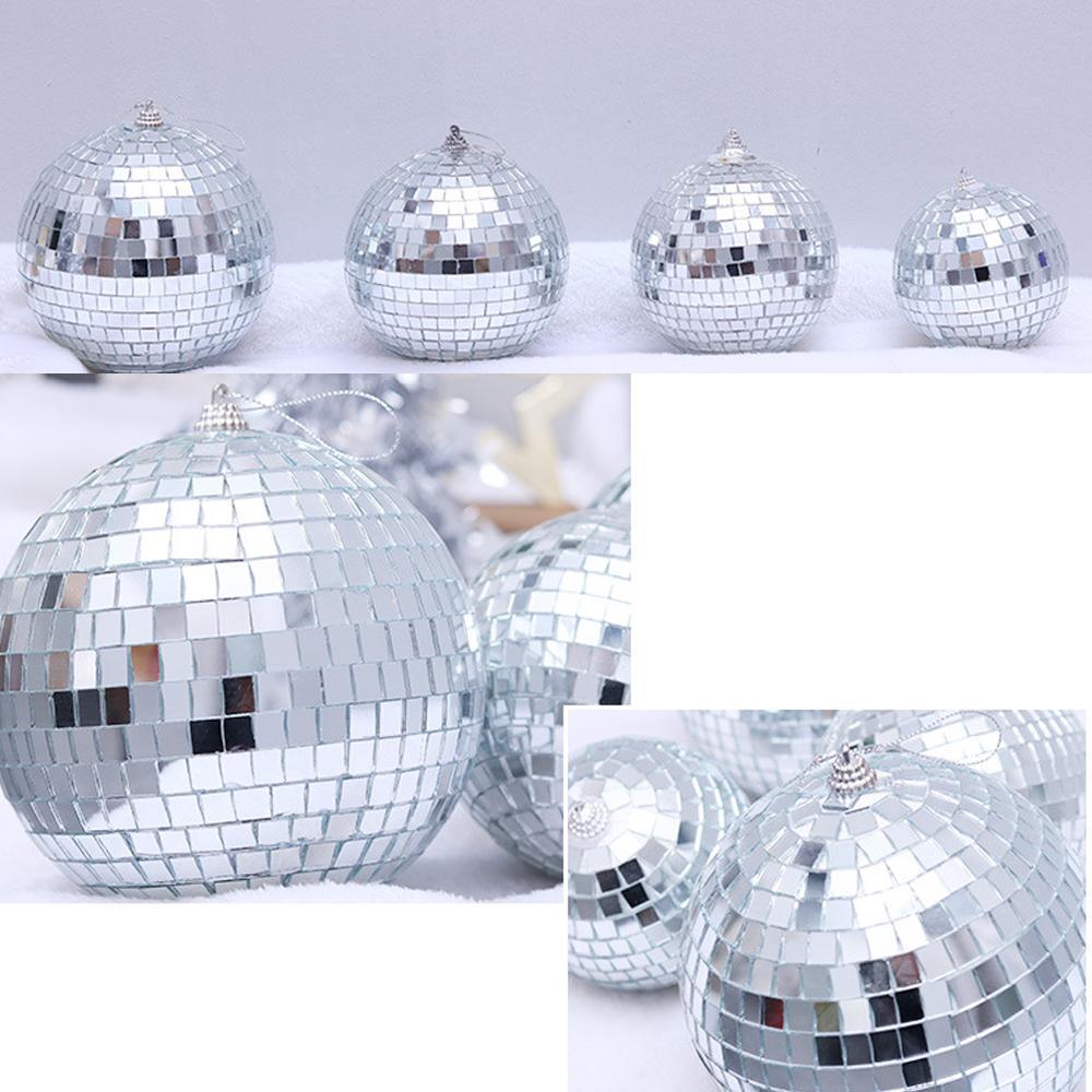 Silver Glass Mirror Disco Ball With Hanging Strings | Christmas Ornaments - Decotree.co Online Shop