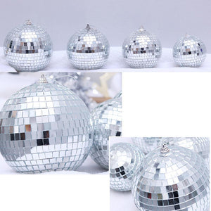 Silver Glass Mirror Disco Ball With Hanging Strings | Christmas Ornaments - Decotree.co Online Shop