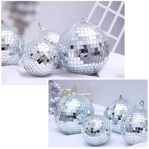 Silver Glass Mirror Disco Ball With Hanging Strings | Christmas Ornaments - Decotree.co Online Shop