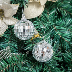 Silver Glass Mirror Disco Ball With Hanging Strings | Christmas Ornaments - Decotree.co Online Shop