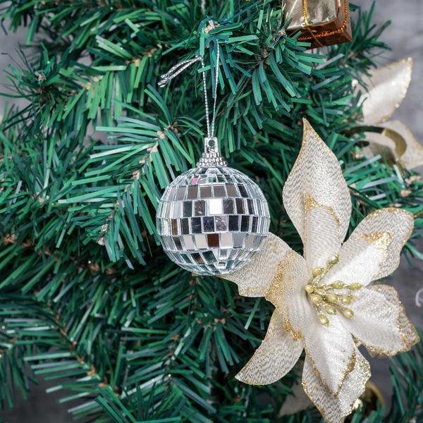 Silver Glass Mirror Disco Ball With Hanging Strings | Christmas Ornaments - Decotree.co Online Shop