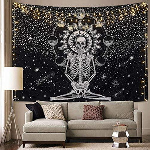 Skull Tapestry The Kissing Lovers Tapestry Black Tarot Tapestry Human Skeleton Tapestry for Room - Decotree.co Online Shop