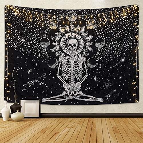 Skull Tapestry The Kissing Lovers Tapestry Black Tarot Tapestry Human Skeleton Tapestry for Room - Decotree.co Online Shop