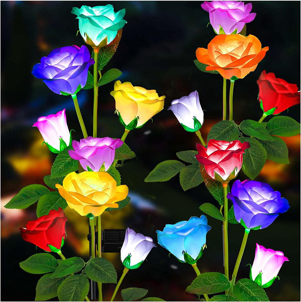 Solar Garden Lights -Solar Lights Outdoor, 7-Color Changing Rose Lights for Yard,Garden Decoration - Decotree.co Online Shop