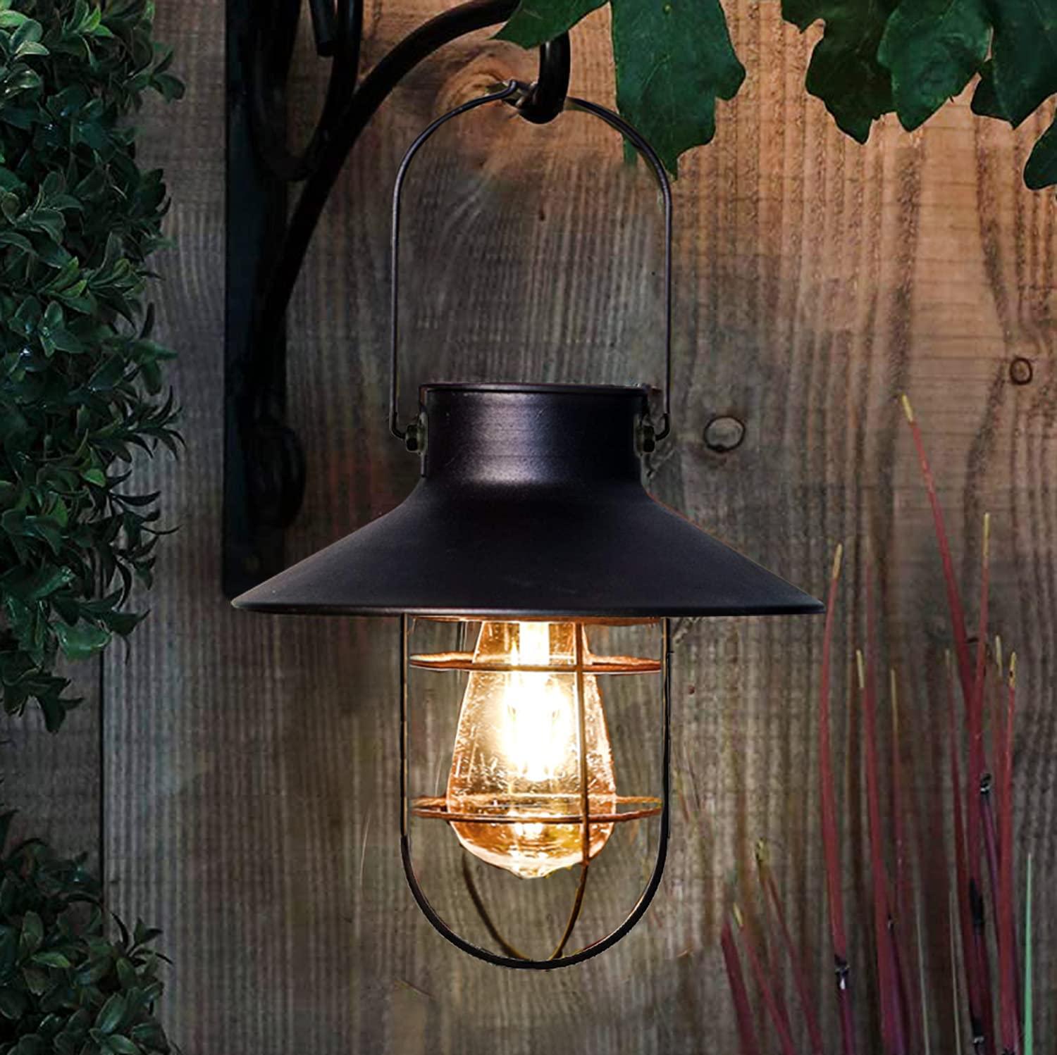 Solar Lantern Outdoor Hanging Light Metal Solar Lamp with Warm White Edison Bulb Design - Decotree.co Online Shop