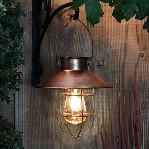 Solar Lantern Outdoor Hanging Light Metal Solar Lamp with Warm White Edison Bulb Design - Decotree.co Online Shop