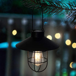 Solar Lantern Outdoor Hanging Light Metal Solar Lamp with Warm White Edison Bulb Design - Decotree.co Online Shop