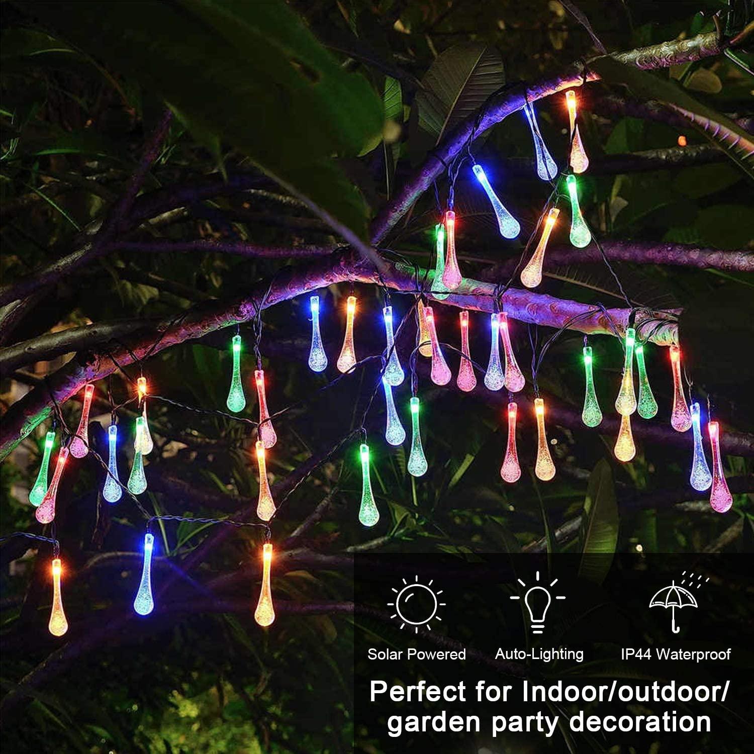 Solar-Powered Raindrop String Lights - Decotree.co Online Shop