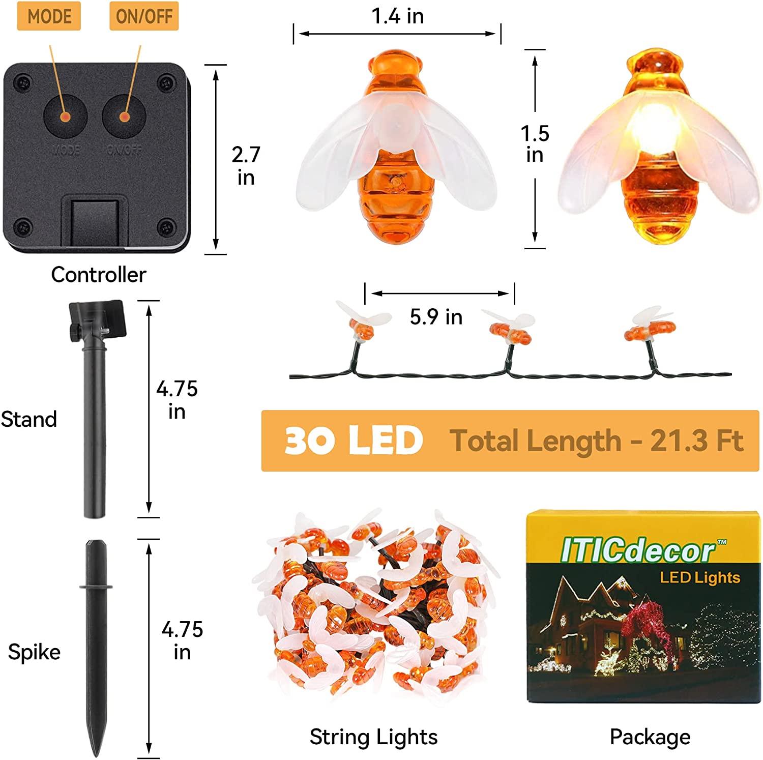 Solar String Lights 30 LED Cute Bee Lights Outdoor Waterproof Starry Light Fairy Decor Light,Wedding - Decotree.co Online Shop