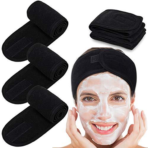 Spa Facial Headband Whaline Head Wrap Terry Cloth Headband 4 Counts Stretch Towel for Bath, Makeup and Sport (Black) - Decotree.co Online Shop