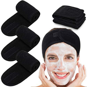 Spa Facial Headband Whaline Head Wrap Terry Cloth Headband 4 Counts Stretch Towel for Bath, Makeup and Sport (Black) - Decotree.co Online Shop