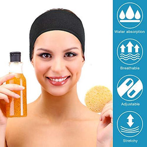 Spa Facial Headband Whaline Head Wrap Terry Cloth Headband 4 Counts Stretch Towel for Bath, Makeup and Sport (Black) - Decotree.co Online Shop