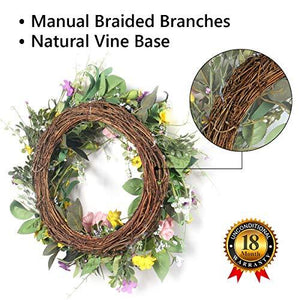 Spring Wreaths for Front Door-15In Daisy Flower Door Wreath for Spring Decor Outdoor Indoor Front Porch Windows Home Decorations - Decotree.co Online Shop