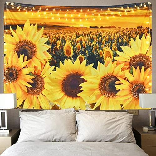 Sunflower Tapestry Sunset Sunflower Field Tapestry Floral Plant Tapestry Yellow Flower Tapestry for Room - Decotree.co Online Shop