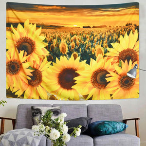 Sunflower Tapestry Sunset Sunflower Field Tapestry Floral Plant Tapestry Yellow Flower Tapestry for Room - Decotree.co Online Shop