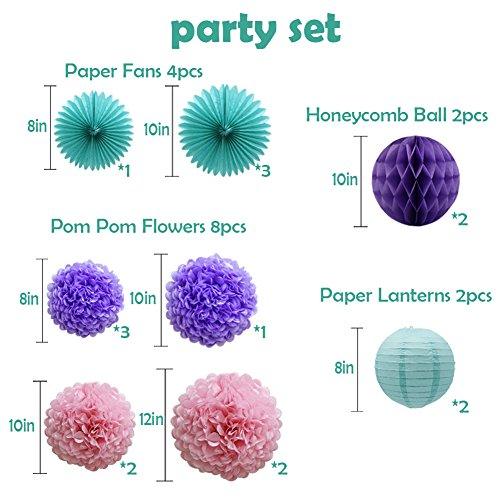 Teal Lavender Purple Pink Party Decorations 16pcs Paper Pom Poms Honeycomb Balls Blue Lanterns Tissue Fans for Wedding Birthday Baby Shower Frozen Party Supplies - Decotree.co Online Shop