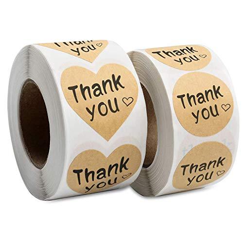 Thank You Stickers Roll 1000pcs Adhesive Labels Kraft Paper with Black Hearts, Decorative Sealing Stickers for Christmas Gifts, Wedding, Party - Decotree.co Online Shop