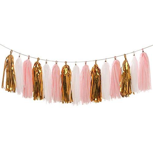 Tissue Paper Tassel Garland - 20pcs Tassels Per Package - 12 Inch Long Tassels(Gold/Pink/White) - Decotree.co Online Shop