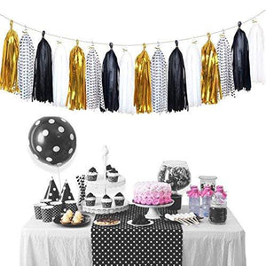 Tissue Paper Tassels Banner - Tassels Garland for Bachelorette Party, Birthday Party, Black and Gold Party Decorations 20 pcs - Decotree.co Online Shop