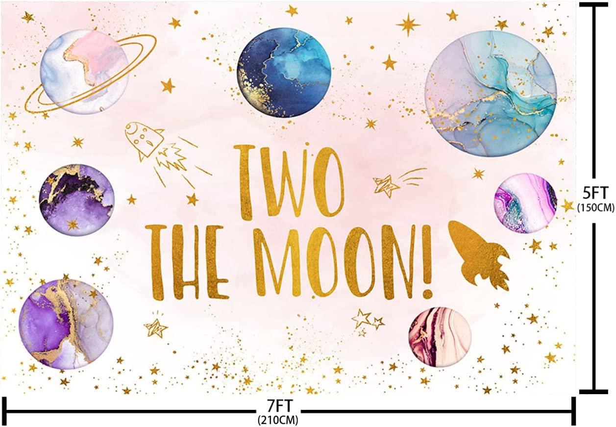 Two The Moon Backdrop Outer Space 2nd Birthday Decorations for Girls Rocket Planet Purple Galaxy Photography Background - Decotree.co Online Shop