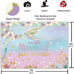 Under The Sea Little Mermaid Backdrop Girl Princess Birthday Party Photography Background Purple Pink Scales Gold Glare Glitter Pearl Banner - Decotree.co Online Shop