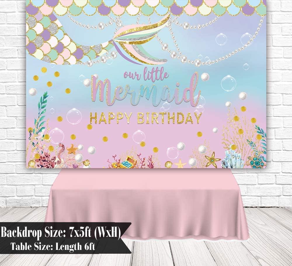 Under The Sea Little Mermaid Backdrop Girl Princess Birthday Party Photography Background Purple Pink Scales Gold Glare Glitter Pearl Banner - Decotree.co Online Shop