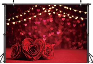 Valentine's Backdrop Red Rose Flower Love Hearts Photo Background Glitter Hearts Backdrops - Decotree.co Online Shop