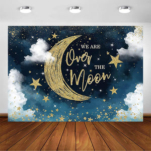 We are Over The Moon Baby Shower Backdrop Moon and Stars Starry Night Celestial Baby Shower Party Decorations - Decotree.co Online Shop