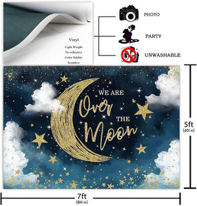 We are Over The Moon Baby Shower Backdrop Moon and Stars Starry Night Celestial Baby Shower Party Decorations - Decotree.co Online Shop