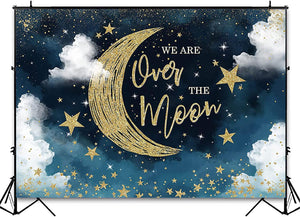 We are Over The Moon Baby Shower Backdrop Moon and Stars Starry Night Celestial Baby Shower Party Decorations - Decotree.co Online Shop