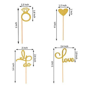 Wedding Bridal Shower Cupcake Toppers- Gold Glitter Diamond Ring Love I Do Heart Cupcake Topper Picks for Wedding Engagement Bridal Shower - Decotree.co Online Shop