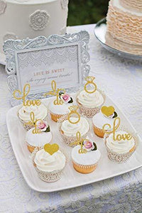 Wedding Bridal Shower Cupcake Toppers- Gold Glitter Diamond Ring Love I Do Heart Cupcake Topper Picks for Wedding Engagement Bridal Shower - Decotree.co Online Shop