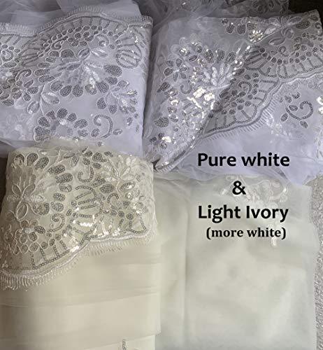 Wedding Veil Cathedral Bridal Veil for Women Lace Sequins 1 Tier Long Wedding Bridal Veil, White - Decotree.co Online Shop