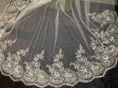 Wedding Veil Cathedral Bridal Veil for Women Lace Sequins 1 Tier Long Wedding Bridal Veil, White - Decotree.co Online Shop