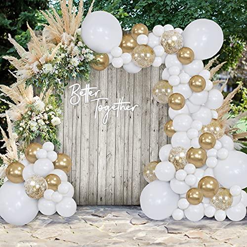 White and Gold Balloon Arch Kit | Balloon Garland | 16' | 150 Balloons | Gold Crushed Confetti Balloons, Gold Chrome Metallic Balloons, & White Premium Latex Balloons - Decotree.co Online Shop