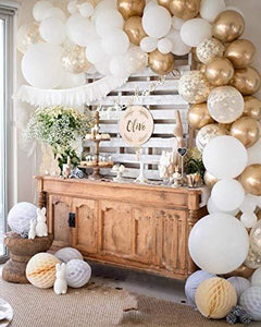 White and Gold Balloon Garland Kit, 60PCS Balloon Garland Including White, Chrome Gold & Confetti Balloons Decorations - Decotree.co Online Shop