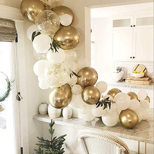 White and Gold Balloon Garland Kit, 60PCS Balloon Garland Including White, Chrome Gold & Confetti Balloons Decorations - Decotree.co Online Shop