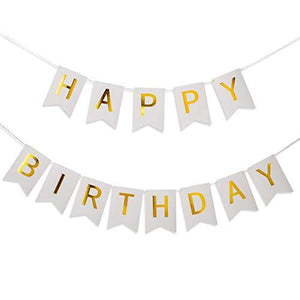 White and Golden Premium Quality Happy Birthday Banners with Golden Sparkle Shimmering Letters - Decotree.co Online Shop