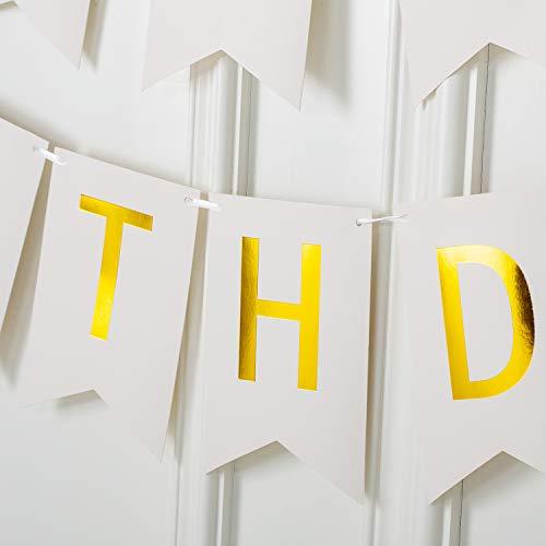 White and Golden Premium Quality Happy Birthday Banners with Golden Sparkle Shimmering Letters - Decotree.co Online Shop