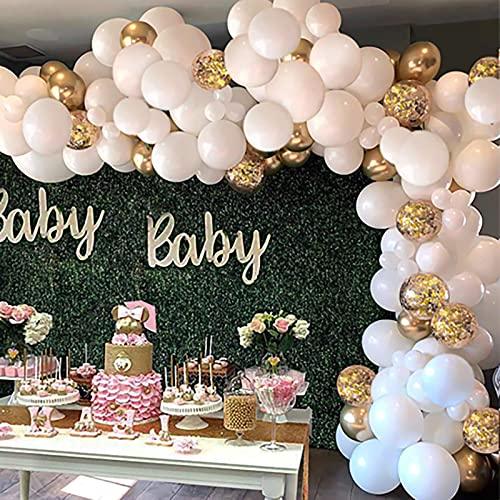 White Balloon Arch Garland Kit, 124 Pieces White Gold and Gold Confetti Latex Balloons for Baby Shower Wedding Birthday - Decotree.co Online Shop