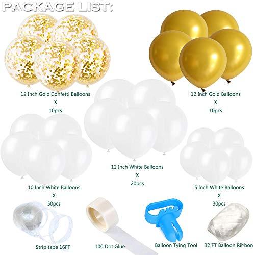 White Balloon Arch Garland Kit, 124 Pieces White Gold and Gold Confetti Latex Balloons for Baby Shower Wedding Birthday - Decotree.co Online Shop