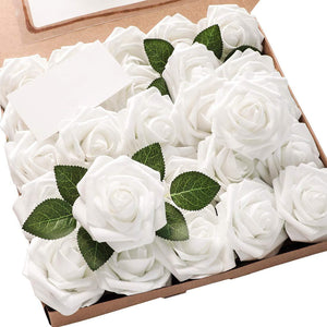 White Foam Fake Roses with Stems for DIY Wedding Bouquets Baby Shower Centerpieces Floral Arrangements Party Decorations - Decotree.co Online Shop